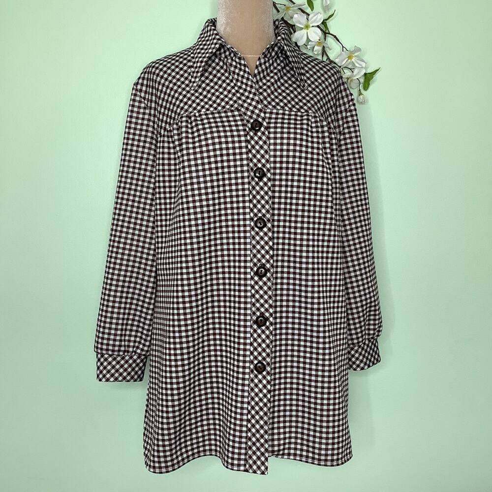 Vintage Dagger Collar Yoked Button Shirt Double Knit Plaid Volup Plus Berkshire